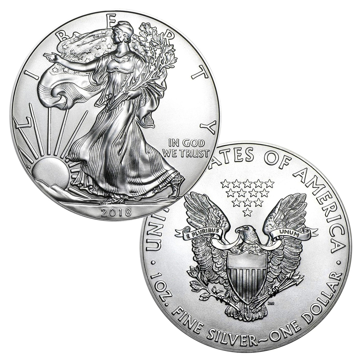 Moneda American Silver Eagle de $1 de 2018 con soporte AirTite, brillante, sin circular-1