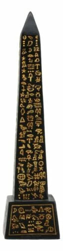 Egyptian Temple of Ra Gold Black Luxor Obelisk With Hieroglyphs Statue 8"H-6