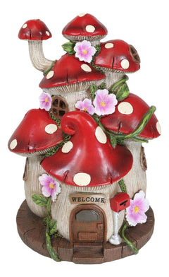 LED Light Up Enchanted Fairy Garden Toadstool Mushrooms Cottage House Figurine-2