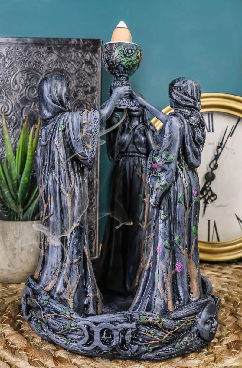 Triple Goddess Maiden Mother & Crone Backflow Cone Incense Burner-5
