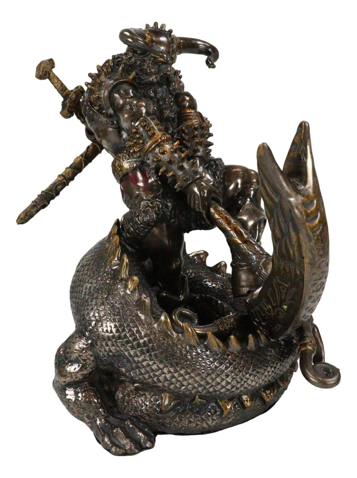 Thor Ragnarok Figurine Norse Donar Slaying Midgard Dragon With Mjolnir Hammer-4