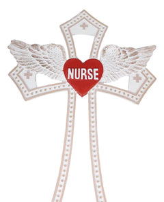 Western Physician Healer Red Heart With Angel Wings Nurse Wall Cross Decor-3