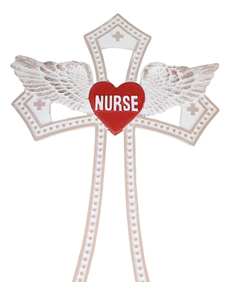 Western Physician Healer Red Heart With Angel Wings Nurse Wall Cross Decor-3