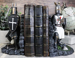 Black And White Medieval Crusader Knight Bookends Statue 7.5"H Set Suit Of Armor-1