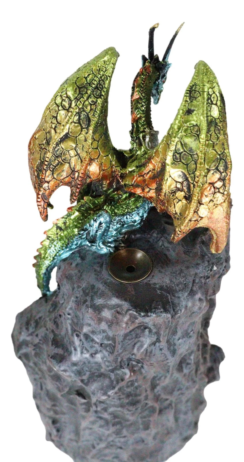 Emerald Dragon On Crystal Geode Mountain Backflow Incense Burner With LED-4