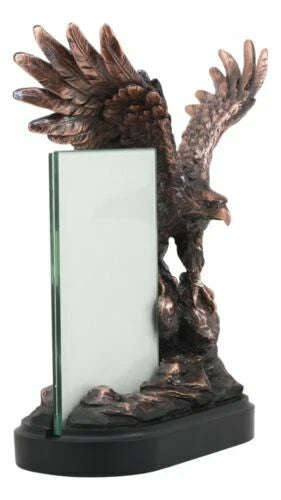 Bald Eagle Perching On Cliff Rock Picture Frame Bronze Electroplated Figurine-4