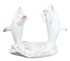 Antique White Ocean Marine Great White Sharks Rising Above Water Wine Holder-5