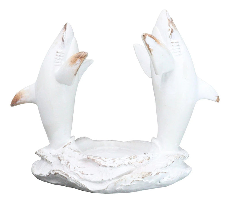 Antique White Ocean Marine Great White Sharks Rising Above Water Wine Holder-5