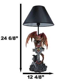 Red Gold Armored Dragon On Celtic Knotwork High Cross With Crystal Table Lamp-4