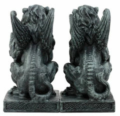 Stoic Notre Dame Roaring Lion Heart Sword & Shield Bearer Gargoyle Figurine Set-2