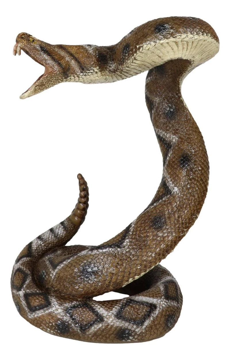 Realistic Attacking Coiled Diamondback Rattlesnake With Fangs Bared Figurine-9