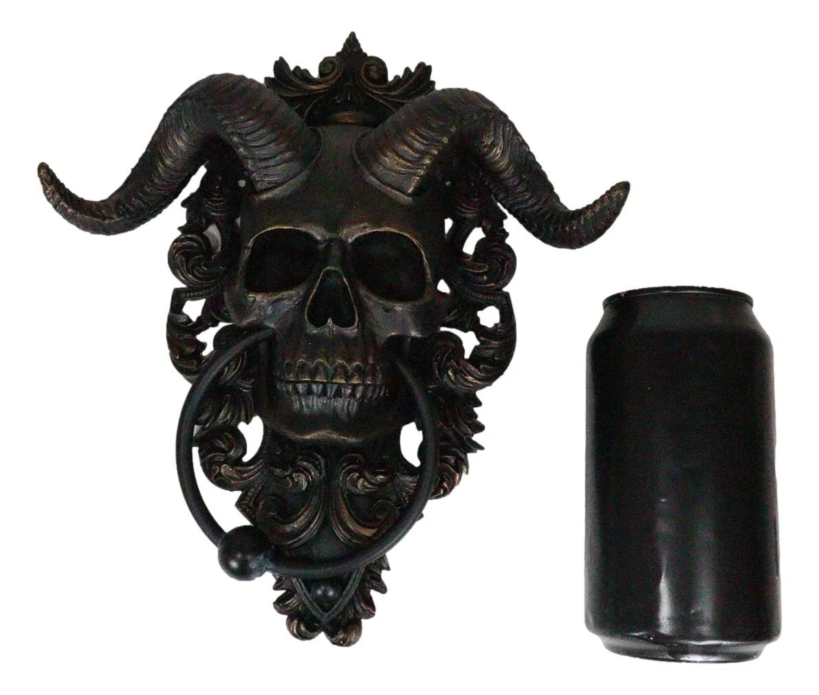 Baphomet Horned God Skull Hanging Door Knocker with Built in Striker Plate-7