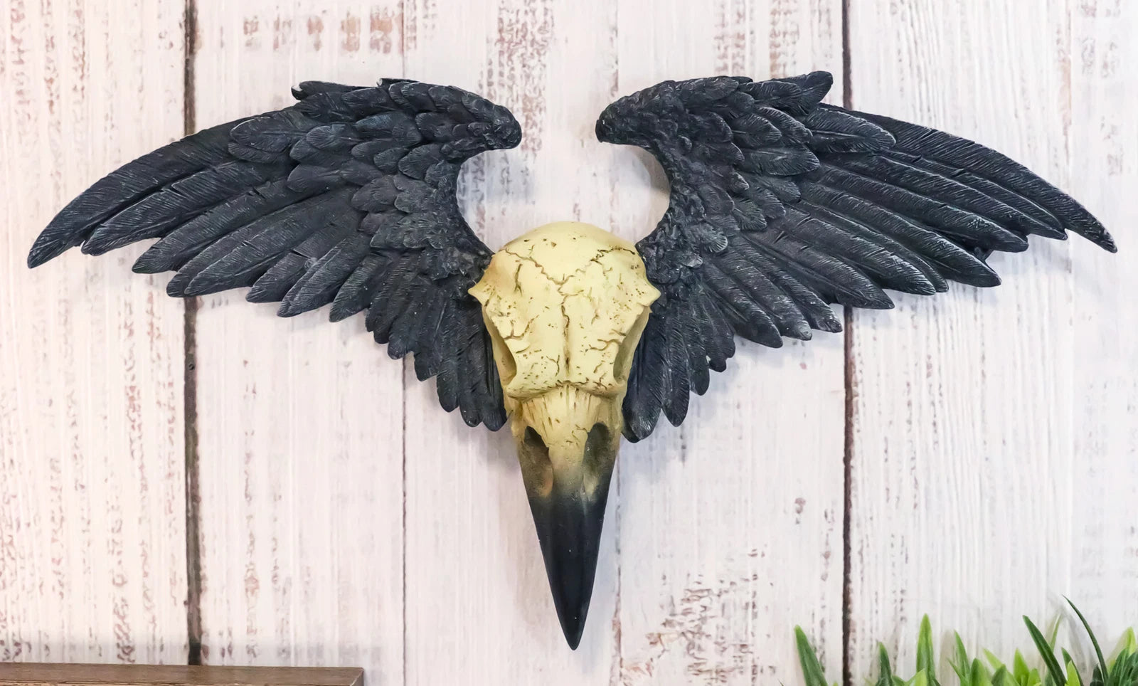 Ravenger Thanatos Raven Crow Skull With Black Angel Wings Wall Decor Plaque-1