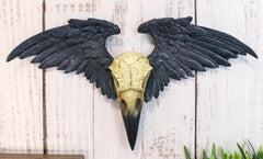 Ravenger Thanatos Raven Crow Skull With Black Angel Wings Wall Decor Plaque-1