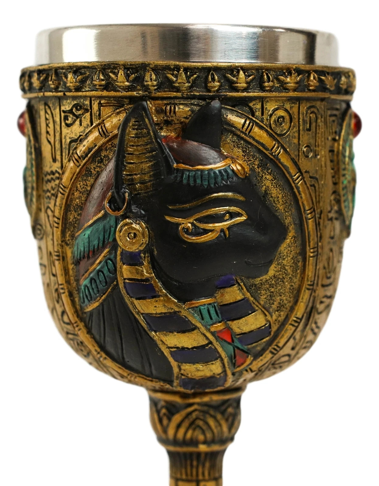 Egyptian Goddess Of Home And Women Bastet Cat With Scarab Wine Goblet Chalice-2