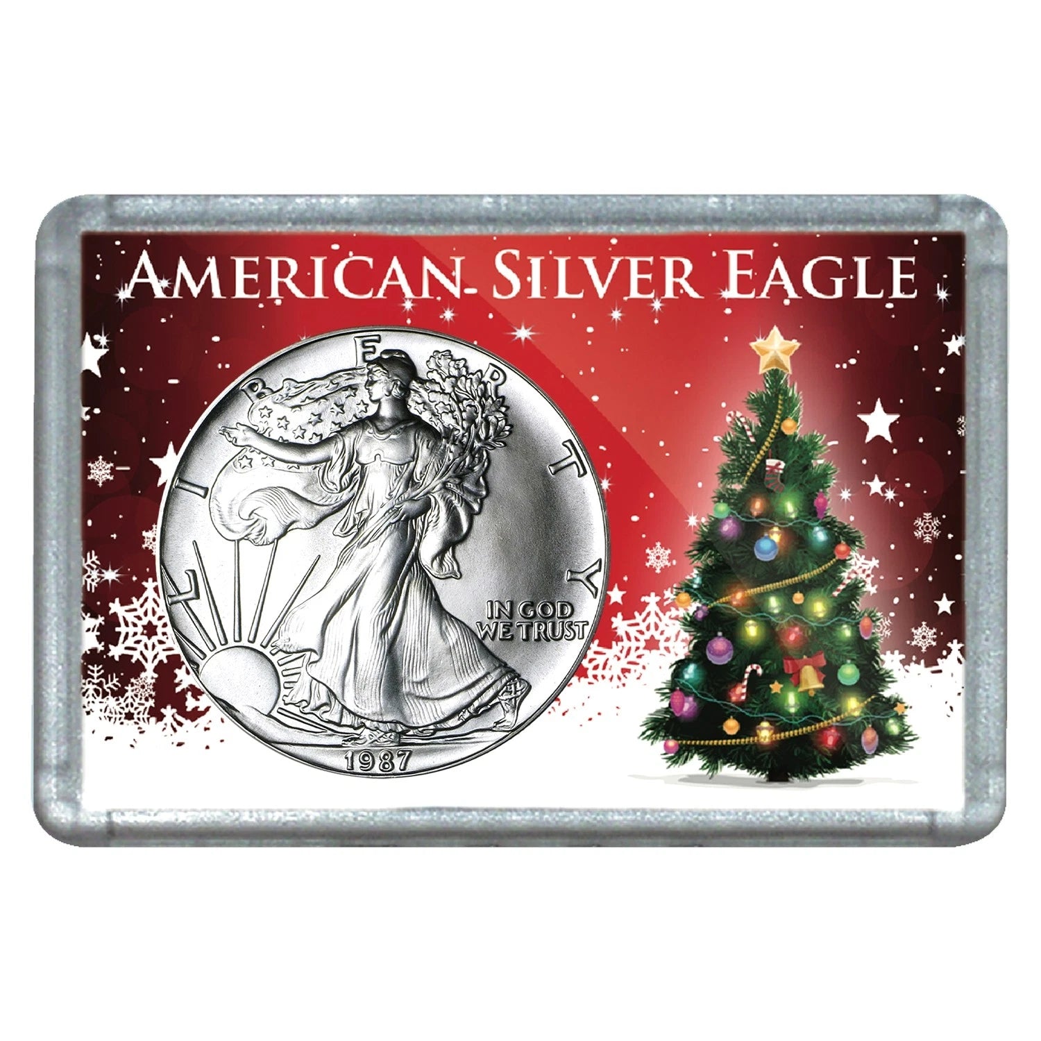 1987 $1 American Silver Eagle With Christmas Tree Design Holiday Holder-1