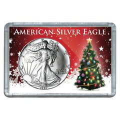 1987 $1 American Silver Eagle With Christmas Tree Design Holiday Holder-1
