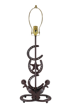 Cast Iron Western Horseshoes Base Desktop Table Lamps w/ Pine Shade 28"H-6