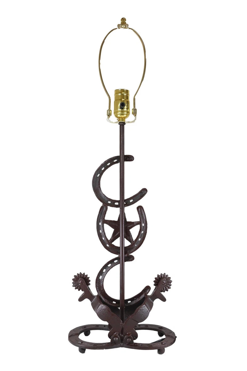 Cast Iron Western Horseshoes Base Desktop Table Lamps w/ Pine Shade 28"H-6