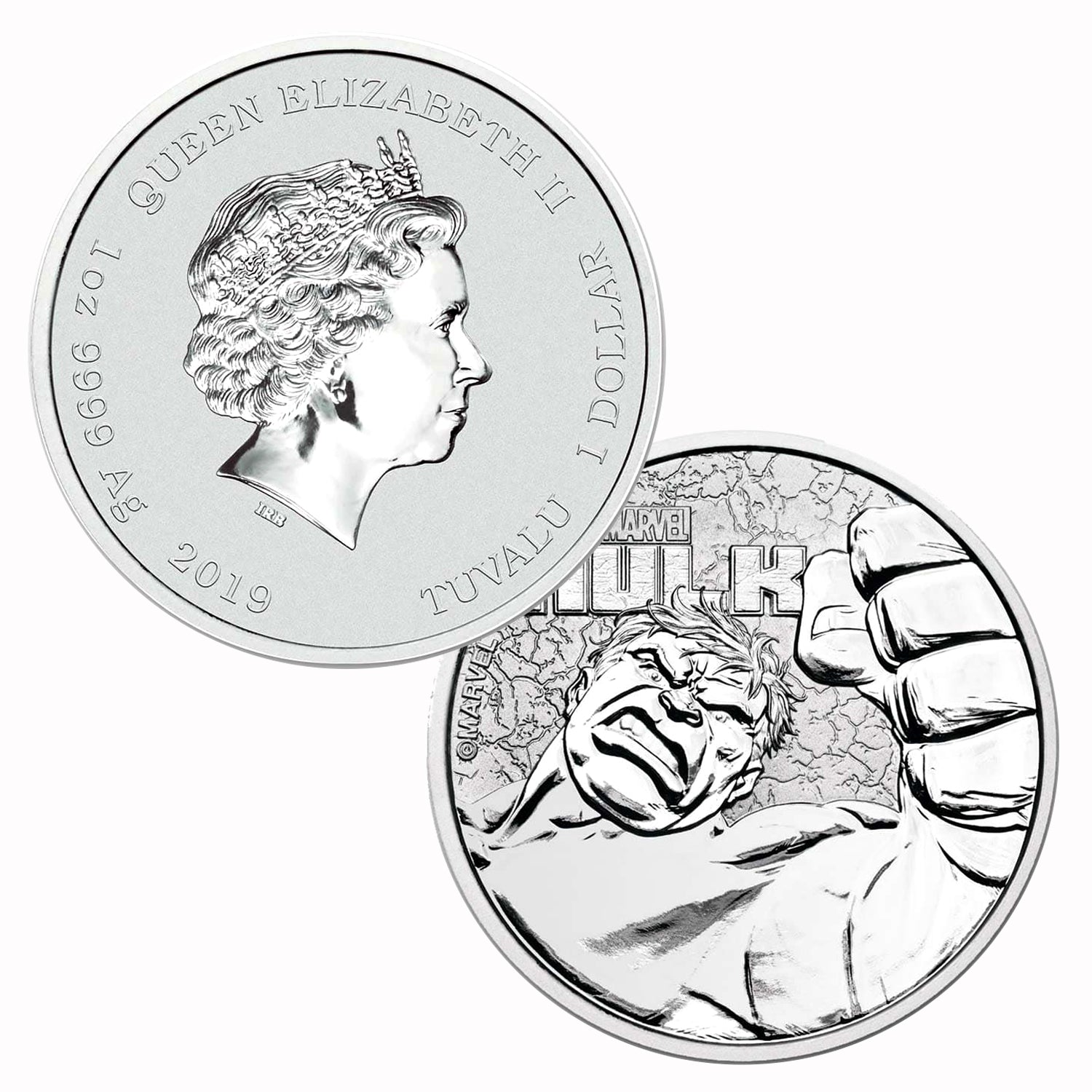 2019 Tuvalu $1 - 1 oz .9999 Plata Marvel Series Hulk BU-1