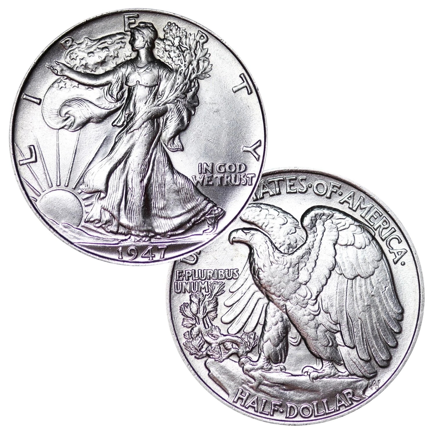 Moneda de medio dólar Walking Liberty de plata al 90 % brillante sin circular BU con fecha aleatoria
