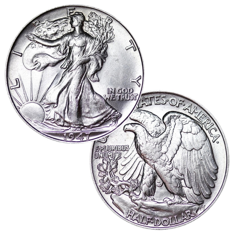 Moneda de medio dólar Walking Liberty de plata al 90 % brillante sin circular BU con fecha aleatoria-1