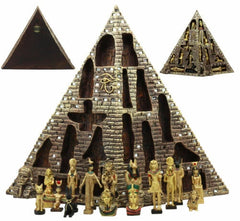 Egyptian Pyramid Statue With 16 Miniature Gods Anubis Osiris Isis Maat Bastet-2