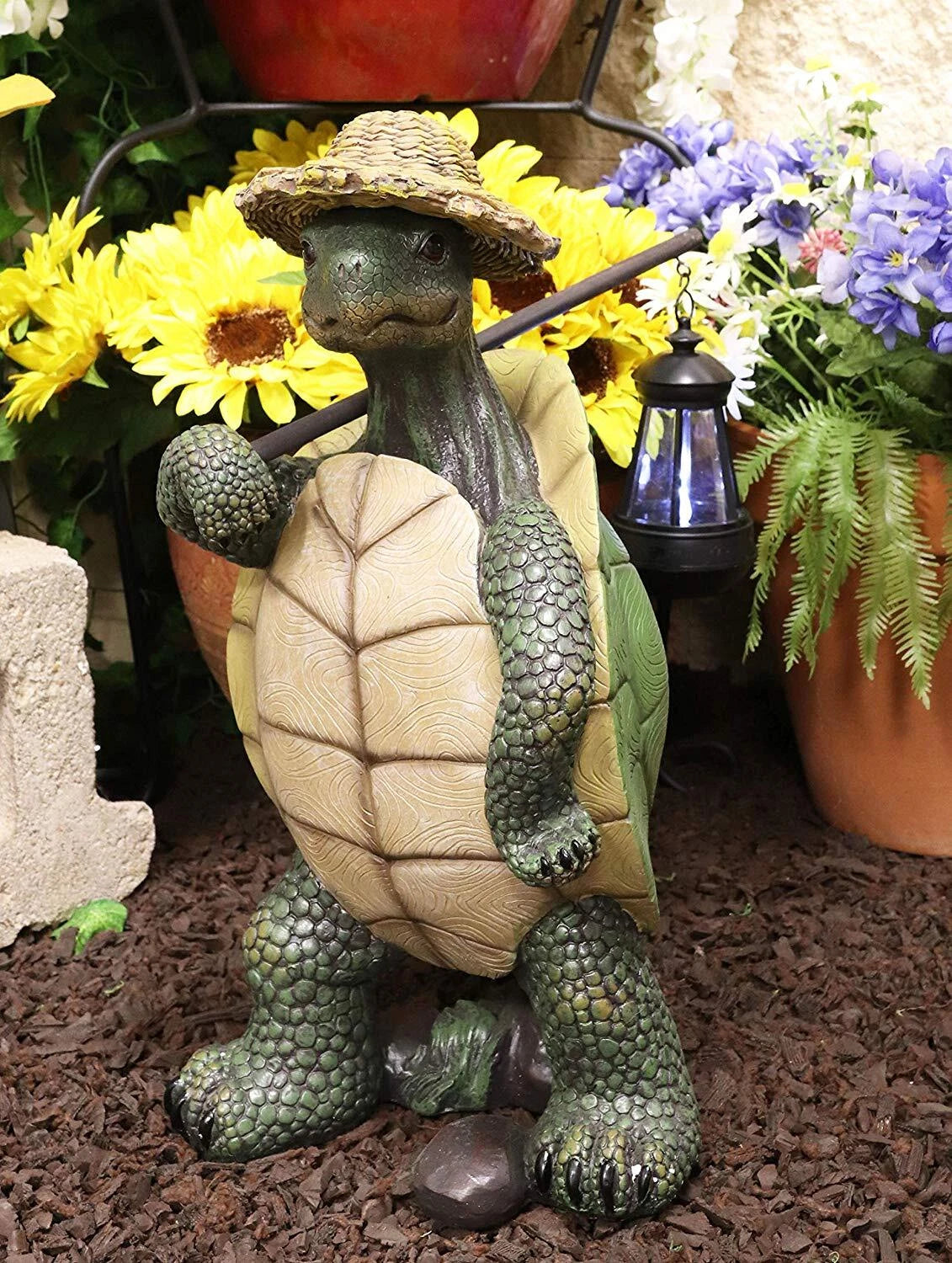 Gift Nautical Nature Lover Adventure Hiking Tortoise with Straw Hat Statue-1