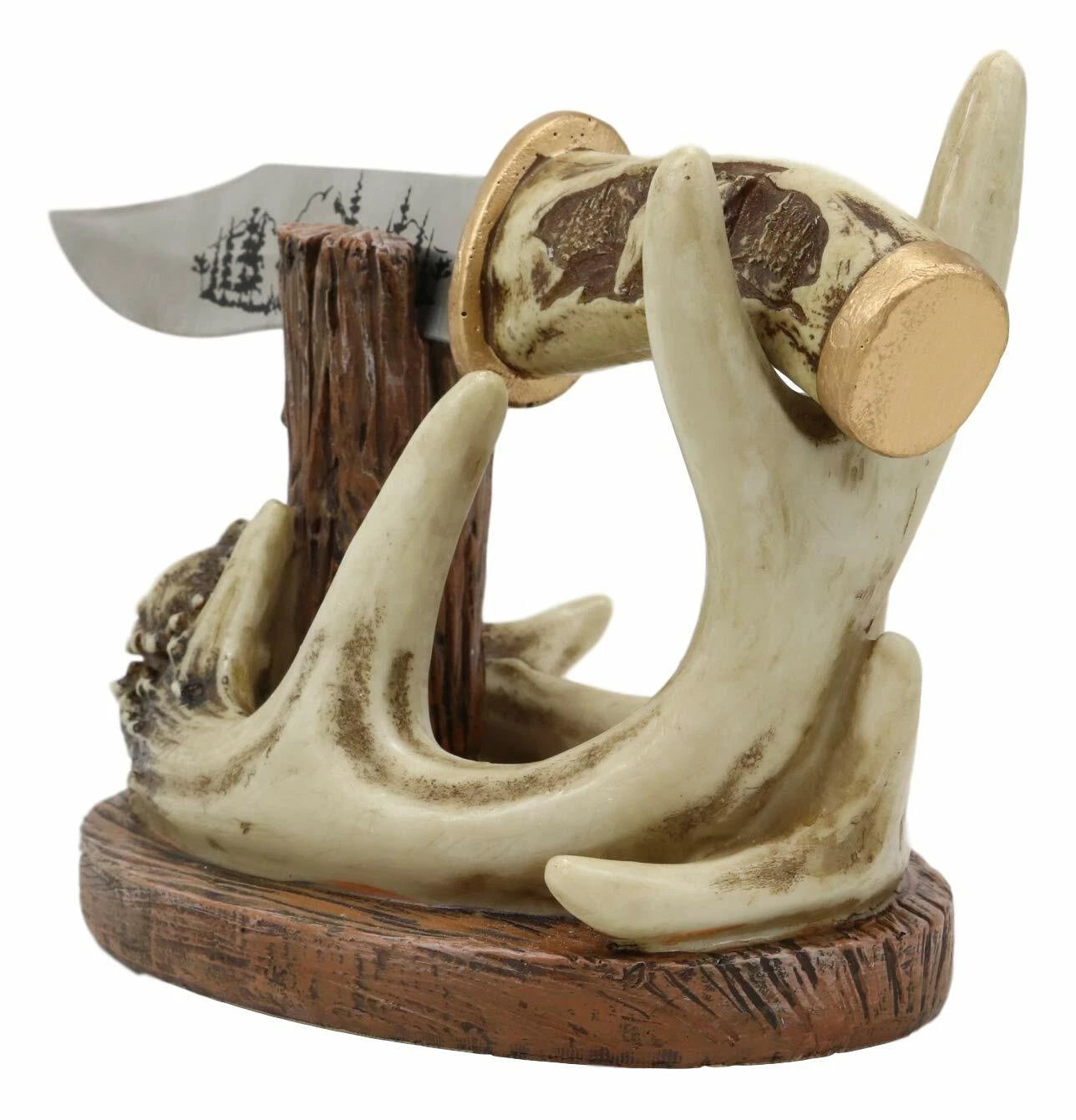 Western Rustic 8 Point Buck Stag Deer Antlers Display With Bear Sculpted Dagger-4