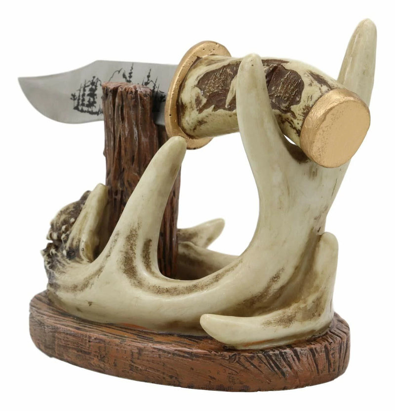 Western Rustic 8 Point Buck Stag Deer Antlers Display With Bear Sculpted Dagger-4