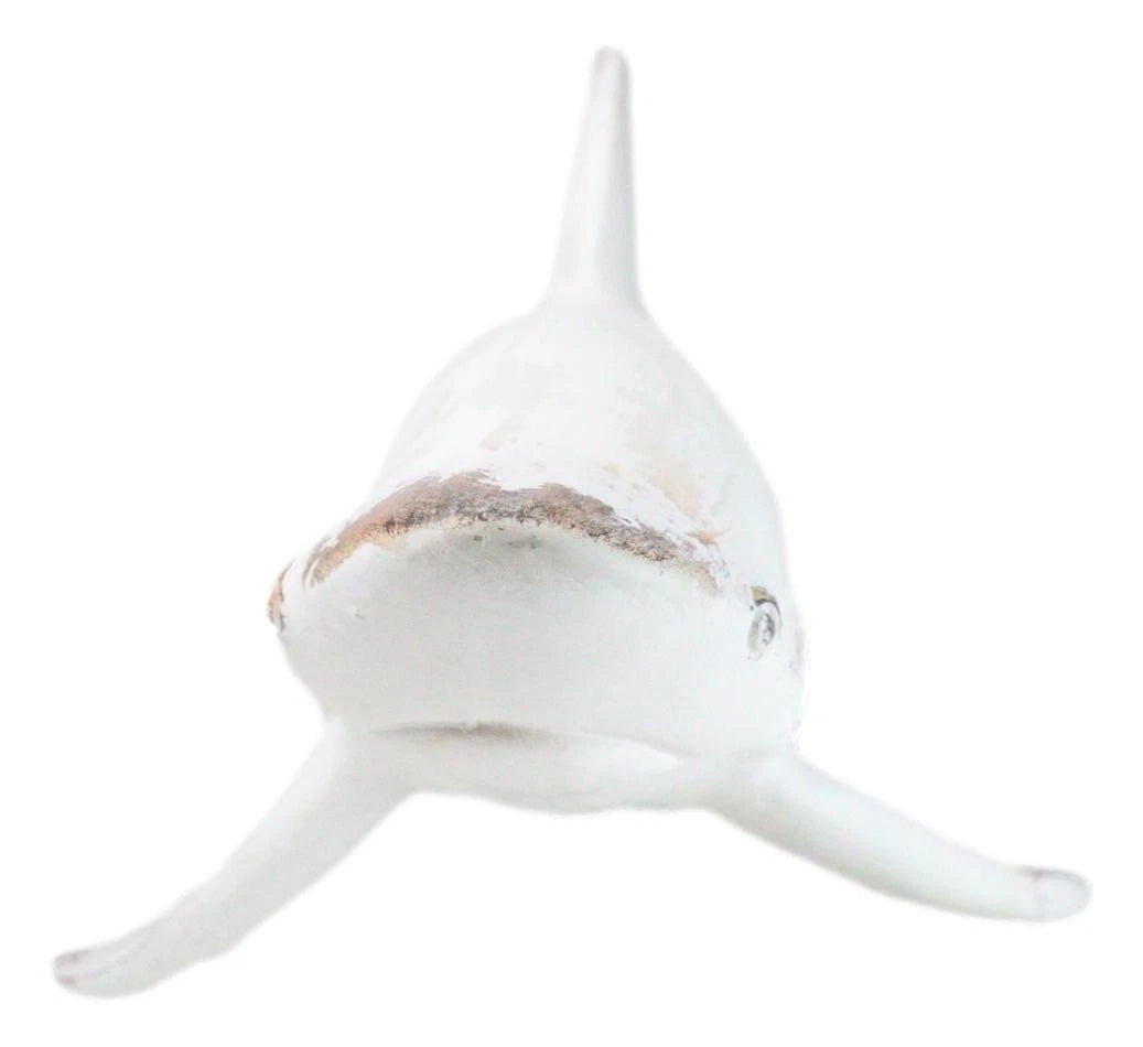 Nautical Ocean Marine Great White Shark Swimming Antiqued White Figurine 19.5"L-4