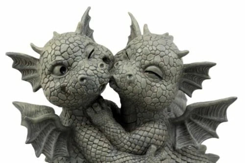 Fiery Romance Hatchling Dragon Lovers Garden Statue Faux Stone Resin Finish 10"H