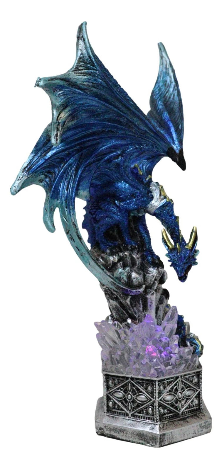 Armored Blue Guardian Water Elemental Dragon On LED Crystals Pedestal Figurine-7