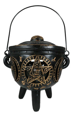 Celtic Wicca Black Magic Occult All Seeing Eye Pentagram LED Cauldron Figurine-3