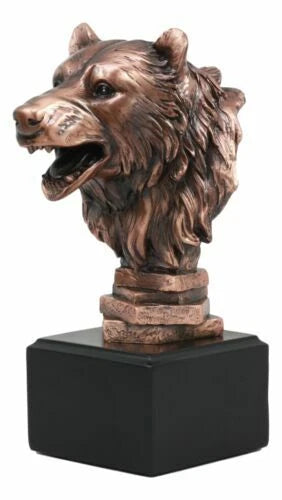 Wildlife Roaring Bear Bust Statue Bronze Electroplated Bear Figurine With Base-3