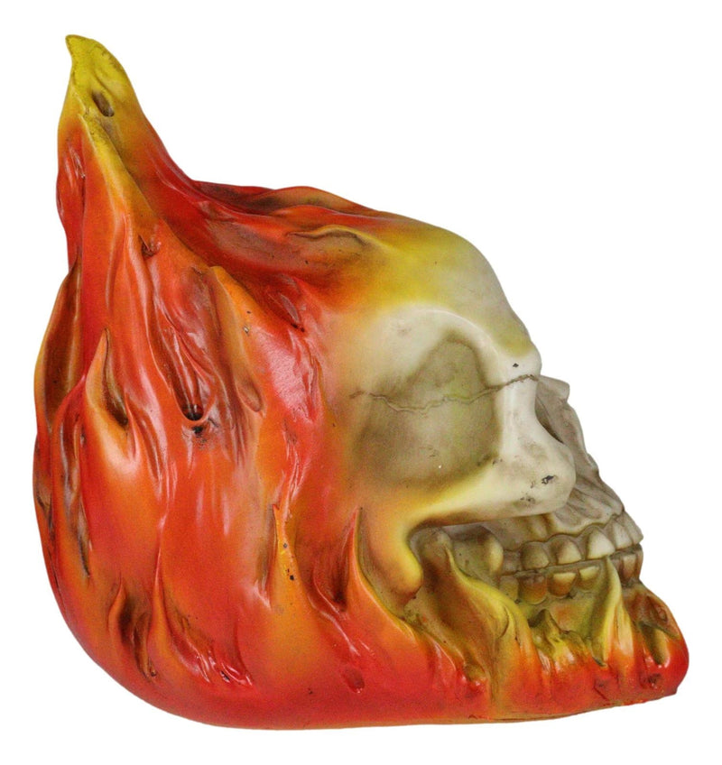 Ghost Rider Skull with Fire Flame Skeleton Figurine Halloween Decor 6"L-3