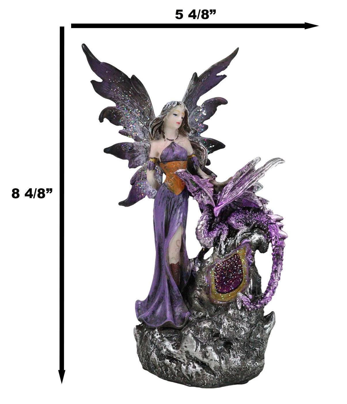 Purple Fairy With Dragon Sitting On LED Crystal Geode Night Light Statue Decor-9