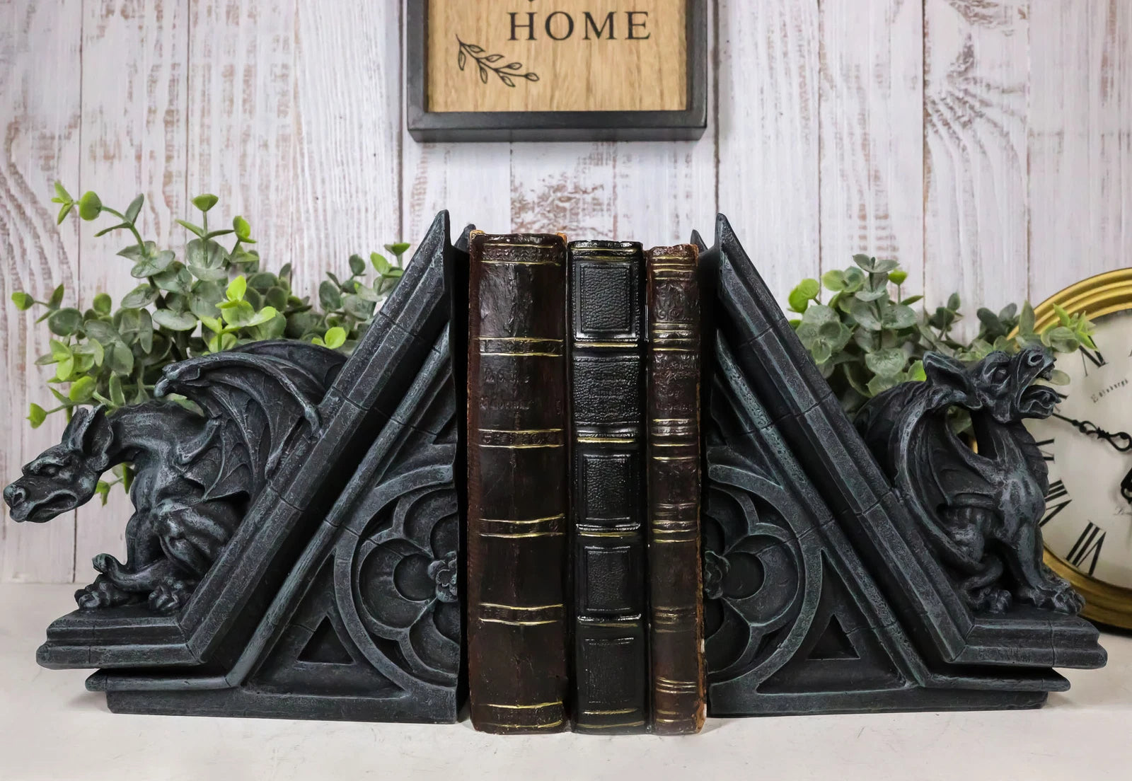 Gothic Roaring Gargoyles On Rooftop Sculptural Bookends Set 7" High Decor-6