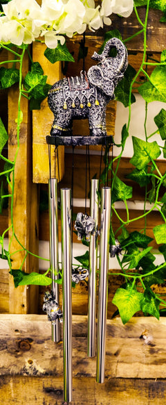 Feng Shui Thai Buddha Elephant In Filigree Art Figurine Crown Garden Wind Chime-1