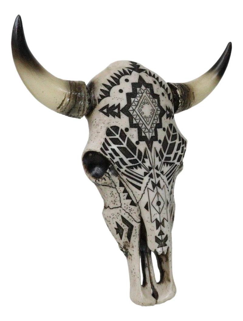Western Tribal Aztec Vector Tattoo Patterns Horned Cow Skull Wall Decor Plaque-4