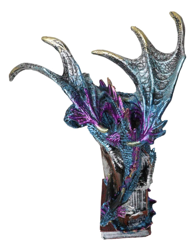 Spell Caster Metallic Ocean Dragon Perching On Necromancy Skull Books Figurine-6