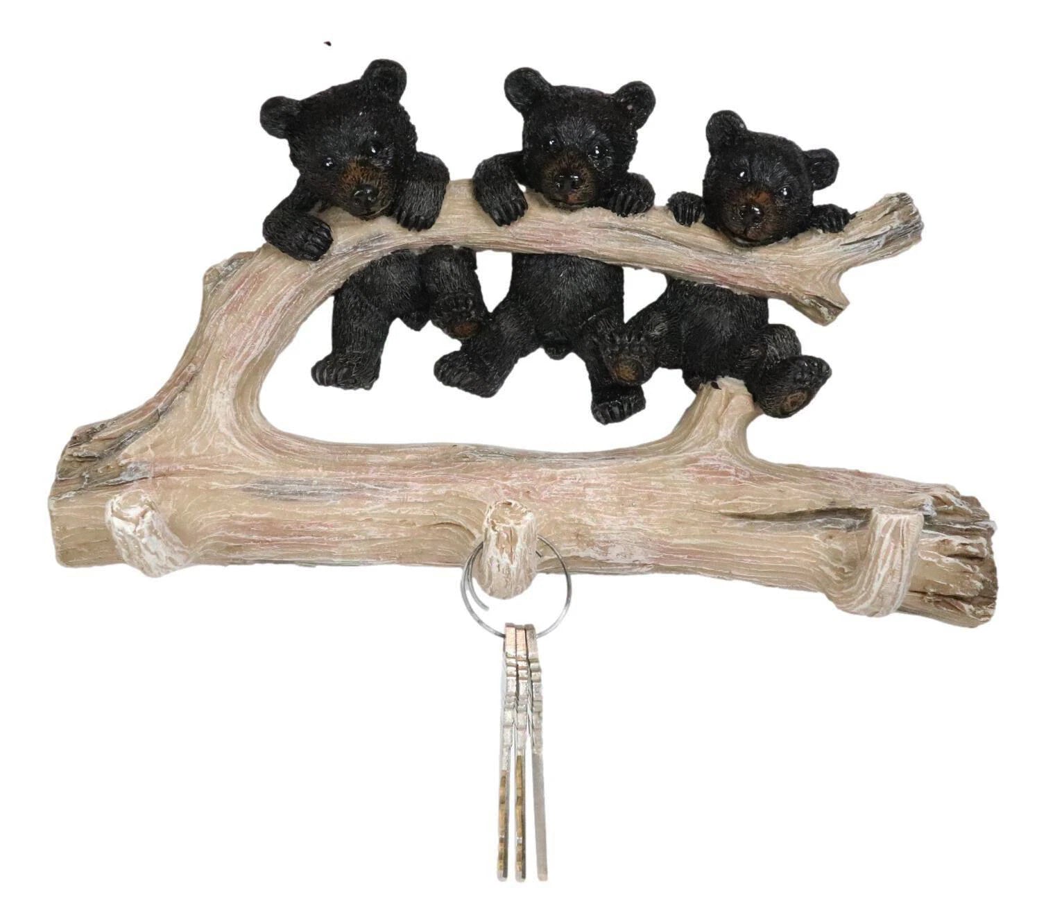 Rustic 3 Naughty Black Bears Dangling On Tree Branch 3 Pegs Triple Wall Hook-5