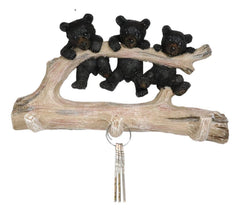 Rustic 3 Naughty Black Bears Dangling On Tree Branch 3 Pegs Triple Wall Hook-5