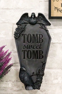 Gothic Raven Crows On Graveyard Tomb Coffin Headstone Black Roses Wall Decor-1