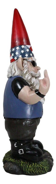 Flip The Bird American Biker Bully Gnome Not Welcome Statue Garden Patio Pool-5