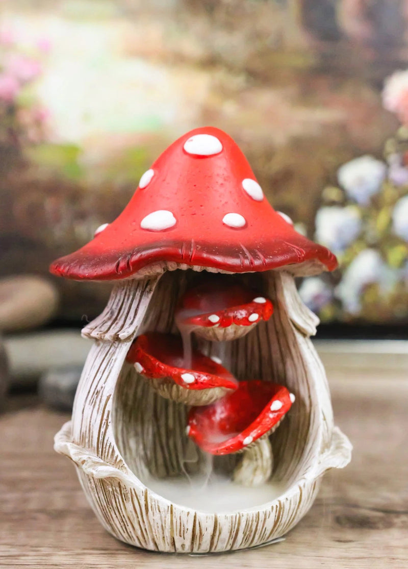 Fairy Garden Red Spotted Toadstool Mushroom Cottage Backflow Incense Burner-1