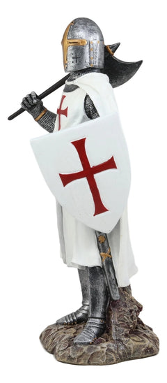 White Cloak Caped Medieval Crusader Bardiche Axeman Knight Statue Figurine-4