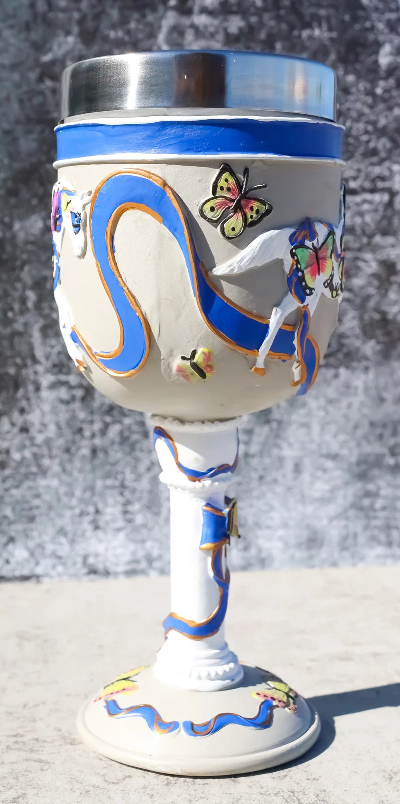Sendero de ponis pintados Ángeles de la Tierra Pony con mariposas Copa de vino de caballo-5