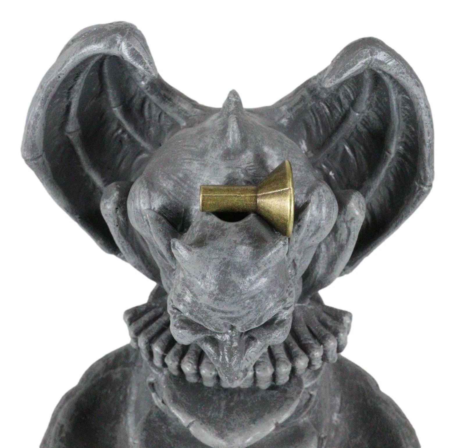Gothic Chimera Gargoyle On Fountain Pedestal Backflow Incense Cone Burner Decor-5