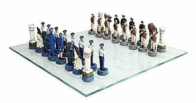 American Military Branches US Air Force VS Marine Corps Chess Set W/ Glass-3